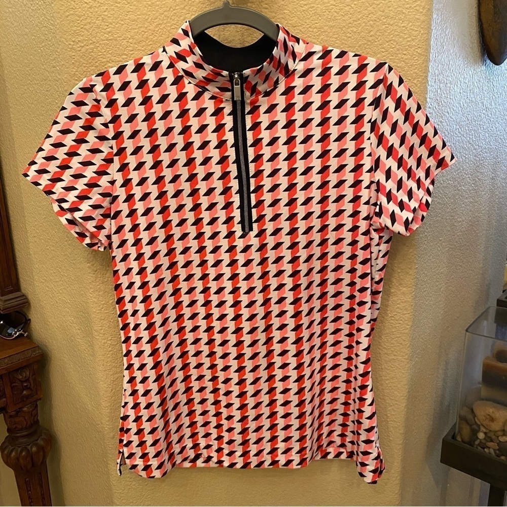 TAIL Women Multicolor Geoprint 1/4 Zip Golf Short Sleeve Top Size Small